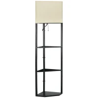 HOMCOM Stehleuchte, dreieckiges Design, 3 Regale, Stoff-Lampenschirm, 50x37x159 cm, Schwarz+Weiß(m-1)