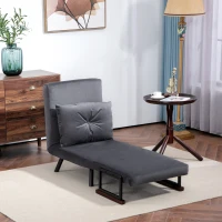 HOMCOM 4-in-1 Velvet-Feel Single Chair Bed, with Pillow - Charcoal Grey(m-10)