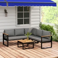 Outsunny Set de Grădină cu 2 Canapele, Colțar și Măsuță cu Blat cu Dungi, Gri(m-10)