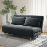 HOMCOM Sofá-cama, cama para hóspedes, encosto reclinável em 3 posições, cotelê, até 120 kg, 141 x 90 x 81 cm, Cinza escuro(m-6)