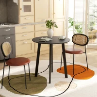 HOMCOM Esstisch für 2 Personen, weiße Tischplatte, Metallbeine mit Fußkappen, Ø72 x 75H cm, Schwarz(m-10)