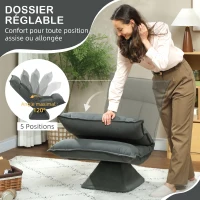 HOMCOM Chaise de sol pivotante à 360°, fauteuil pliable en velours avec dossier réglable 5 positions, 70x62x95cm, gris foncé(m-5)