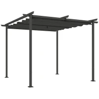 Outsunny 3 x 3 m Garten-Pergola mit verstellbarem Dach, Metallrahmen, UPF30+ Schutz, Sonnendach für Veranda, Terrasse, Dunkelgrau(m-1)