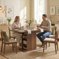 HOMCOM Extendable Dining Table for 4-6 People, 110-130cm Kitchen Table with 6 Open Shelves, Walnut Brown(m-10)