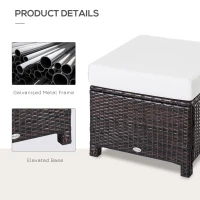 Outsunny Rattan Footstool Wicker Ottoman with Padded Seat Cushion Outdoor Patio Furniture for Garden Poolside Living Room, 50 x 50 x 35 cm, Brown(m-4)