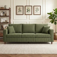 HOMCOM 3 Seater Sofa with Wide Seat, Corduroy Fabric Couch with Deep Seat, Spring Cushion, Green(m-8)