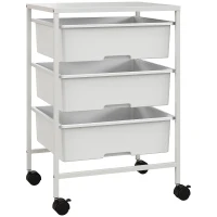 HOMCOM Carrello Multiuso con 3 Cestini Estraibili e Ruote per Cucina e Ufficio in Acciaio e PP, Bianco(m-1)
