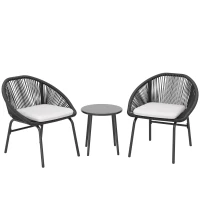 Outsunny Set da Giardino con 2 Sedie con Cuscino e Tavolino da Caffè in Acciaio e Rattan PE, Nero(m-1)
