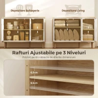 HOMCOM Bufet Modern cu 3 Uși și Raft Reglabil, 107x35x77 cm, Alb Lucios și Stejar(m-5)