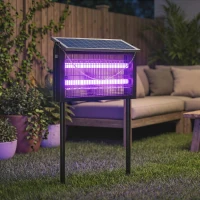 Outsunny Solar Bug Zapper Outdoor, 3500 V Electric Mosquito Fly Zapper with 4.3 m Cord, Dusk-to-Dawn Control, Black(m-2)
