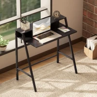 HOMCOM Schreibtisch, Computertisch mit Ablage und Kabel Management, moderner Schreibtisch mit Metallgestell für Arbeitszimmer, Schlafzimmer, Home Office, 84 x 45 x 85 cm, Schwarz(m-10)