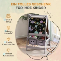 AIYAPLAY 3-in-1 Kinder Staffelei mit Papierrolle, Kreidetafel, Whiteboard, Aufbewahrungskörbe, 54 x 46,5 x 93 cm, Grau(m-6)