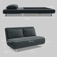 HOMCOM Sofá-cama, cama para hóspedes, encosto reclinável em 3 posições, cotelê, até 120 kg, 141 x 90 x 81 cm, Cinza escuro(m-3)