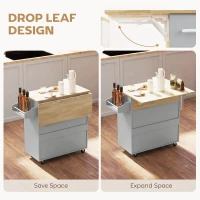 HOMCOM Kitchen Island with Drop Leaf, Rolling Kitchen Storage Trolley on Wheels with Drawer, Spice Rack and Towel Rack, Grey(m-4)