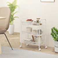 HOMCOM Chariot à 3 niveaux avec paniers desserte à roulettes chariot de rangement roulante 45 x 26,5 x 63 cm blanc(m-11)