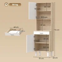 HOMCOM Credenza Cucina con Ripiani Aperti, 2 Armadietti e Cassetto, in Legno e Metallo, 55x40x175 cm, Bianco e Legno(m-3)