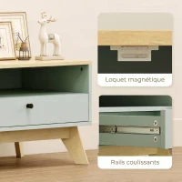 HOMCOM Table basse de salon, table d'appoint rectangulaire avec tiroir, porte et compartiment ouvert, vert clair et chêne(m-7)