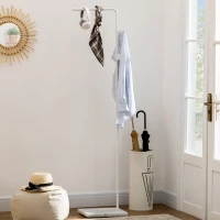 HOMCOM Perchero de Pie con Base de Mármol Barra y 2 Ganchos de Metal para Dormitorio Pasillo 35x25x170 cm Blanco(m-10)