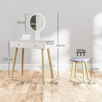 HOMCOM Coiffeuse avec miroir LED à luminosité et 3 couleurs réglable, tabouret rembourré, 2 tiroirs et organisateur, blanc(m-3)