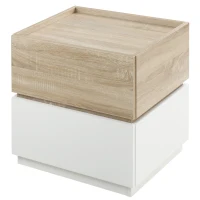 HOMCOM Table de chevet empilable table de nuit table d'appoint avec 2 tiroirs pour chambre à coucher, salon - blanc et naturel(m-12)