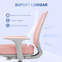 Vinsetto Scaun de birou ergonomic, reglabil pe înălțime, cu 5 roți, 55x48x82.5-94.5 cm, roz(m-6)