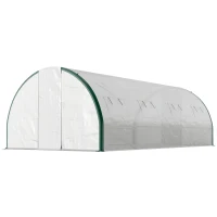 Outsunny Estufa túnel de jardim 18 m², estufa túnel de jardim com portas e 8 janelas, lona PE 140g/m² 600 x 300 x 200 cm branca(m-7)
