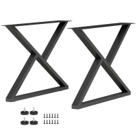 HOMCOM Set 2 Gambe per Tavolo in Acciaio a Forma di X, con 12 Viti e 4 Piedini Regolabili, Stile Industriale, Nero(m-1)