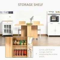 HOMCOM Folding Dining Table, Drop Leaf Table for Small Spaces, Foldable Rectangular Tabletop with Storage Shelves for Kitchen, Dining Room, Teak(m-5)