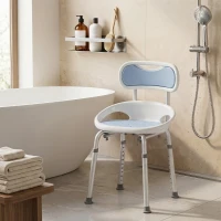 HOMCOM Silla Ducha Personas Mayores con Protectores Laterales Respaldo Antideslizantes Altura Regulable Carga 136 kg Azul(m-2)