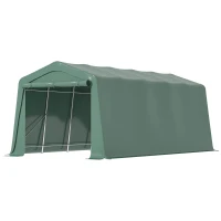 Outsunny Tendone da Giardino per Auto con Ingresso a Cerniera e Picchetti, 600x255-310x255cm, Verde(m-8)