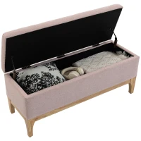 HOMCOM Banc de rangement, coffre de rangement avec couvercle amovible style scandinave, en tissu lin, 110 x 39 x 45 cm, rose(m-12)