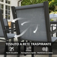 Outsunny Set da Giardino con 6 Sedie Impilabili e Tavolo da Pranzo Rettangolare, Grigio Chiaro(m-6)