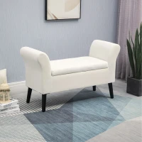 HOMCOM Banco de Almacenamiento con Tapa Abatible Reposabrazos y Patas de Madera para Salón 111,5x41x65 cm Crema(m-10)