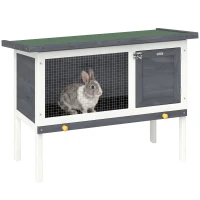 PawHut Cușcă Exterioară pentru Iepuri din Lemn de Pin cu Acoperiș Rabatabil, Lemn de pin, Gri(m-11)