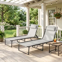 Outsunny Lot de 2 bain de soleil transat pliable dossier inclinable multi-positions acier lacets élastiques textilène crème(m-2)