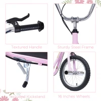 HOMCOM Stunt Scooter, Kids Scooter with 16" Big Wheels, Adjustable Height, Dual Brakes, for Ages 5+ Years, Pink(m-7)
