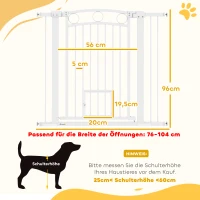 PawHut Portão para Animais Grade para Escadas 96 cm Largura Ajustável 76-104 cm com Portinha para Gatos para Escadas e Vãos de Porta Branco(m-3)