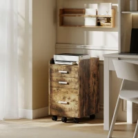 HOMCOM 3 Drawer Filing Cabinet, Rolling File Cabinet with Edged Top for Letter, A4 Size, Hanging File Folders, Rustic Brown(m-10)
