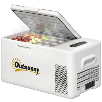 Outsunny 16,8 Liter Camping-Kühlschrank, Autokühlschrank, Kühlbox mit LED Anzeige, AC- und DC-Adapter, leiser Betrieb, Cremeweiß(m-12)
