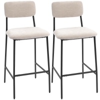 HOMCOM, Set 2 Scaune de Bar cu Spătar Înalt, Suport pentru Picioare, Chenille, oțel, 45.5 x 48 x 101cm, Crem