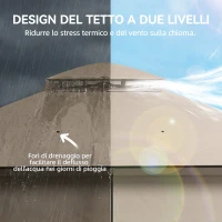Outsunny Gazebo da Giardino 3x3.6 m con Doppio Tetto, Tende e Zanzariera, in Metallo e Poliestere Cachi(m-4)