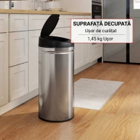 HOMCOM Coș de Gunoi de 42L cu Senzor de Mișcare și Deschidere Automată, 30.5x30.5x68 cm, Negru și Argintiu(m-8)