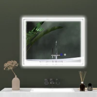 kleankin Specchio Bagno con Luce LED 3 Livelli Rettangolare, Antiappannamento e Interruttore Touch, 90x70cm(m-9)