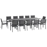 Outsunny Salon de jardin en aluminium et textilène table extensible 8/12 personnes 12 chaises empilables gris(m-1)