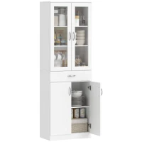 HOMCOM Küchenschrank Buffetschrank mit verstellbar Regal Schublade 2 Schrank Hochschrank mit Glastür 60 x 35 x 180 cm Weiß(m-12)