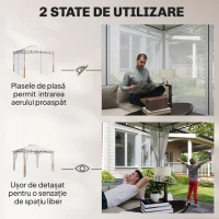 Outsunny Pavilion Grădină cu UV50+, Pereți Plasă, Acoperiș Dublu, Metal, 360x300x275 cm, Crem(m-5)