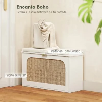 HOMCOM Banco Zapatero Boho con Asiento Acolchado Puerta de Ratán Cajón Abatible Estante Ajustable 8 Pares 80x26x47,5 cm Blanco(m-4)