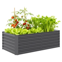 Outsunny Hochbeet Metall 180 x 90 x 57,5 cm Tief Gartenbeet mit Offenem Boden Stützstange Dunkelgrau(m-12)
