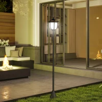 Outsunny Lámpara Solar de Jardín Farola con 6 Luces LED con Batería Recargable Solar con Autonomía de 6-8 Horas Ø26,5x177cm Negro(m-2)