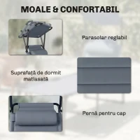 Outsunny Sezlong pliabil reglabil cu spatar cu 4 pozitii, Gri(m-6)